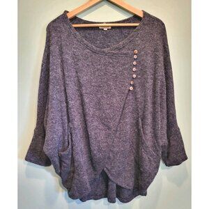 WindHorse Charcoal Gray 3/4 Dolman Sleeve Relaxed Fit Lagenlook Mori Sweater OS